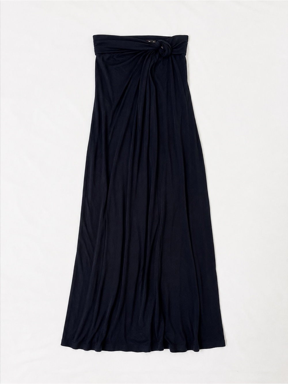 a'gaci Strapless Navy Blue Draped Knot Front Maxi Dress Size Medium - Picture 3 of 5